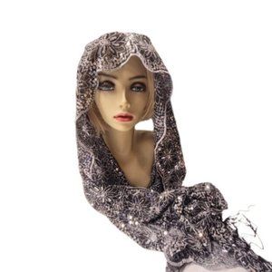 Black Sequin Evening Wedding Formal Scarf with Tassels - NEW